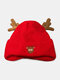 Christmas Women Knitted Plus Velvet Cartoon Letter Embroidery Antler Decoration Fashion Warmth Brimless Beanie Hat - Red