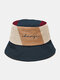 Unisex Corduroy Color Contrast Patchwork Scrawled Letter Embroidery Fashion Bucket Hat - Blue