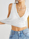 Solid Sleeveless V-neck Casual Tank Top For Women - White