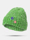 Women Mixed Color Wool Blend Knited Colorful Floret Decoration Warmth Brimless Beanie Hat - Green