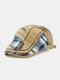 Menico Men Cotton Plaid Panel Parallel Arrow Embroidery Thread Outdoor Visor Beret Flat Cap Forward Hat - Khaki