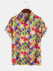 100% Cotton Colorful Daisy Printed Lapel Casual Holiday  Shirt For Men Women - Yellow
