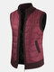 Mens Zip Front Stand Collar Woolen Warm Slant Pocket Sleevless Vests - Wine Red