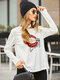 Lips Letters Graphic Hollow Long Sleeve Crew Neck T-shirt - White