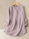 Solid Loose Pocket Button Front Long Sleeve Blouse - Pink