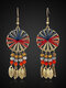Alloy Cotton Acrylic Hand-woven Colorful Cotton Thread Rice Beads Pendant Tassel Earrings - Coffee