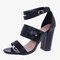 Large Sizes Women Double Band Buckle Pumps Chunky Shoes - Black