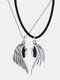 Devil And Angel Wings Couple Necklaces For Women Men 1 Pair Magnetic Pendant Alloy PU Rope Necklace Fashion Jewelry - Male devil and female angel
