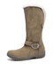 Women Buckle Strap Decor Solid Color Round Toe Warm Lining Mid-calf Snow Boots - Khaki