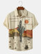 Mens Cactus Desert Landscape Print Button Up Short Sleeve Shirts - Apricot