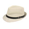 Mens Panama Solid Straw Breathable Jazz Cap Outdoor Travel Sunshade Fashion Sun Cap - Beige