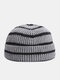 Unisex Knitted Color Contrast Striped Jacquard Dome Warmth Brimless Beanie Landlord Cap Skull Cap - Gray