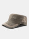 Men Washed Distressed Cotton Color-match Patchwork Breathable Casual Military Cap Flat Cap - Army Green
