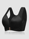 Women Solid Seamless Front Closure Wireless Breathable Lightly Lined Soft Bra - Black