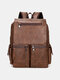 Men Vintage PU Leather Large Capacity Multi-pocket Backpack - Brown