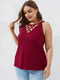 Solid Color Hollow Sleeveless Plus Size Tank Top - Wine Red