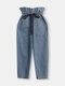 Elastic waistband drawstring casual loose harem jeans - Blue