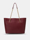 Women Faux Leather Brief Solid Color Large Capacity Stone Pattern Handbag Tote - Wine Red