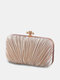 Women Satin Fashion Multi-Carry Solid Color Elegant Handbag Dinner Bag - Gold