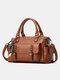 Vintage Simple Stitch Detail Double Handle Multi-pockets Soild Handbag Crossbody Bag - Brown