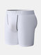 Men Padded Butt Lifting Boxer Briefs Anti Wear Legs Fitness Sports Riding Plain Underwear With Pouch - White