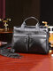 Men Genuine Leather 14 Inch Laptop Bag Briefcase Crossbody Bag - Black