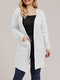 Plus Size Loose Solid Pocket Long Sleeve Casual Cardigan - White