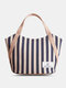Casual Canvas Striped Design ZIP Wavy Pocket Two Tone Handbag Tote - Blue