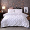 3Pcs Luxury Polyester Solid Color Bedding Set Full Queen King Size Duvet Quilt Cover Pillowcase - White