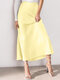 Solid Color Ruched Ankle Length High Waist Skirt - Yellow