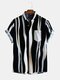 Mens Plain Color Striola Chest Pocket Casual Short Sleeve Shirts - Black