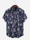 Mens 100% Cotton Floral Printed Breathable Casual Short Sleeve Shirt - Blue