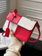 Women Faux Leather Fashion Checkerboard Pattern Crossbody Bag Brief Color Matching Shoulder Bag - Red
