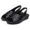 Peep Toe Soft Sole Flat Slingback Sandals For Women - Black