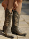 Large Size Women Butterfly Decor Pointed Toe Mid Calf Cowboy Boots - Grey