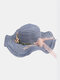 Women Flower Bowknot Decoration Wave Hat Wide Brim Sunscreen Straw Hat - Blue
