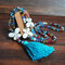 Bohemian Butterfly Tassel Pendant Necklace Ethnic Handmade Transparent Bead Long Necklace - Blue