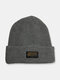 Men Knitted Solid Color Letter Pattern Cloth Label Fashion Warmth Beanie Hat - Light Gray