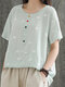 Women's Vintage Plaid T-shirt Cotton And Linen Short-sleeved T-shirt - Green