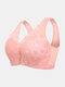 Women Push Up Gather Lace Breathable Wide Shoulder Straps Bra - Pink
