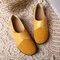 LOSTISY Splicing Leather Hook Loop Soft Sole Casual Flat Loafers - Yellow