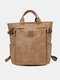 Men Artificial Leather Vintage Large Capacity Waterproof Backpacks Laptop Soft Retro Travel Backpack - Khaki