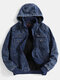 Mens Distressed Zipper Detail Stylish Thicken Hooded Denim Jacket - Blue
