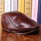 Men Adjustable Vintage Genuine Leather Beret Caps Outdoor Caps - Light Brown