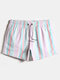 Mens Stripe Side Pocket Quick Dry Drawstring Swimming Board Shorts - Pink