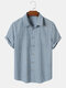 Mens Striped Button Up Cotton Linen Short Sleeve Shirts - Blue