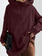 Women Solid Color Pocket Zip Front Loose Casual Hoodie - Wine Red