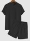 Mens Solid Texture Crew Neck Casual Two Pieces Outfits - Black