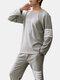 Grey Cotton Comfortable Two-Pieces Side Striped Two Piece Loose  Lounge Suits  With Pockets - Grey