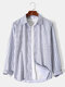 Mens Contrast Stripes Lapel Button Front Casual Long Sleeve Shirts - White